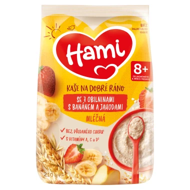 Hami Mléčná kaše se 7 obilninami s banánem a jahodami 210 g