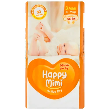 Happy Mimi Active Dry dětské plenky, vel. 3, 50 ks