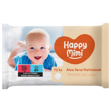 Happy Mimi Dětské vlhčené ubrousky aloe vera + heřmánek 72 ks