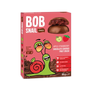 Šnek BOB jablečno-jahodová pochoutka v mléčné čokoládě se sladidlem 60g