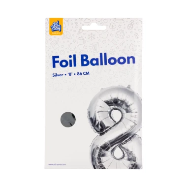 PD Party Fóliový balónek č. 8 stříbrná, 86 cm