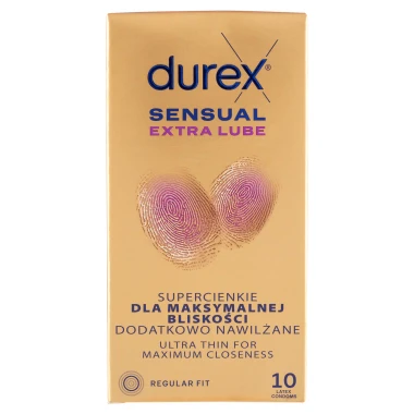 Durex Sensual Extra Lube Regular Fit Kondomy 10 ks
