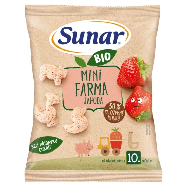 Sunar BIO dětské křupky mini farma jahoda 10m+, 18 g