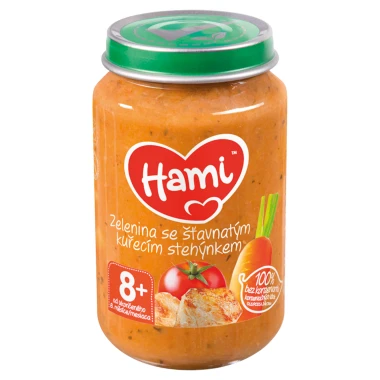 Hami Zelenina se šťavnatým kuřecím stehýnkem Masozeleninový příkrm 8+ 200 g