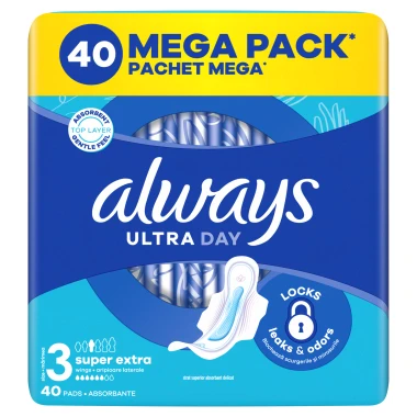 Always Ultra Super Extra Hygienické vložky s křidélky, velikost 3, 40 ks