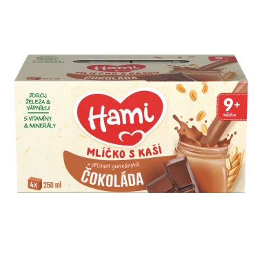 HAMI mlíčko s kaší s příchutí gurmánské čokolády 4x250 ml