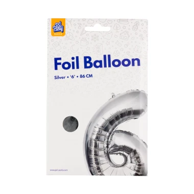 PD Party Fóliový balónek č. 6 stříbrná, 86 cm