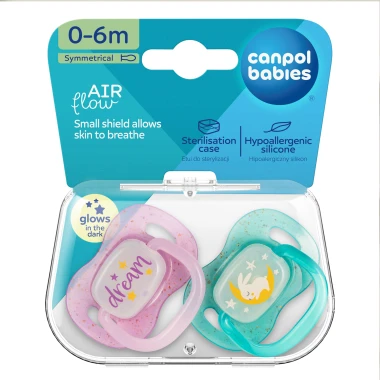 Canpol Babies Dudlík svítící silikonový symetrický NIGHTGLOW holka 0-6m 2 ks