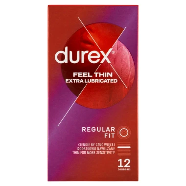 Durex Feel Thin Extra Lubricated Regular Fit Kondomy 12 ks