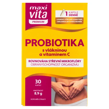 Maxi Vita Premium Probiotika s vlákninou a vitaminem C 30 kapslí 8,9g