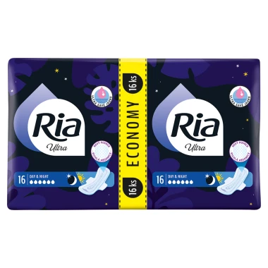 Ria Ultra Day & Night menstruační vložky s křidélky 16 ks
