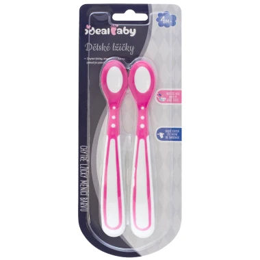 Ideal Baby Dětská lžička měnící barvu 4m+ růžová 2 ks