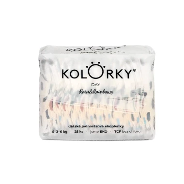 KOLORKY DAY jednorázové eko plenky déšť a duhy - S (3-6 kg),  25 ks