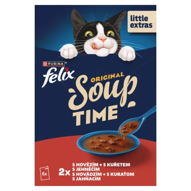 Felix Soup polévky pro kočky hovězí, kuře, jehněčí 6 x 48g