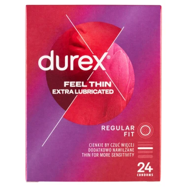 Durex Feel Thin Extra Lubricated Regular Fit Kondomy 24 ks