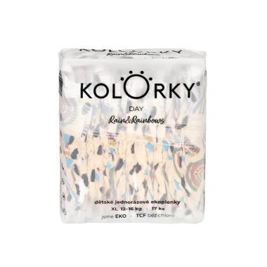 KOLORKY DAY jednorázové eko plenky déšť a duhy - XL (12-16 kg), 17 ks