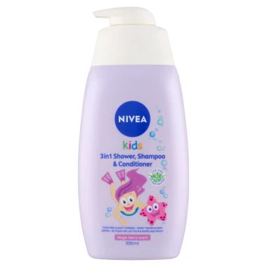 Nivea Kids Magic Berry Scent Dětský sprchový gel, šampon a kondicionér 3 v 1 500 ml