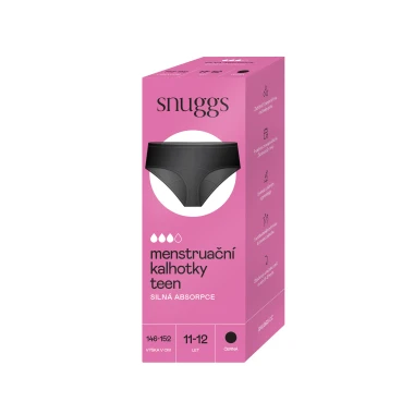Snuggs Teen Menstruační kalhotky na silnou menstruaci černé 11-12 let