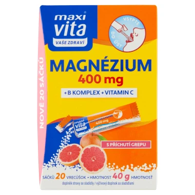 Maxi Vita Vaše Zdraví Magnézium 400 mg + B komplex + vitamin C s příchutí grepu 20 sáčků 40g