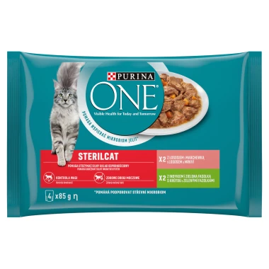 Purina ONE Sterilised kapsičky pro kočky krůta, losos ve šťávě 4 x 85g