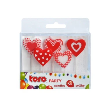 Toro Svíčka zapichovací, srdce, 5ks, 2,5x2,2x0,8cm