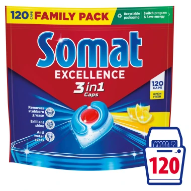 Somat Excellence 3in1 Lemon Fresh kapsle do myčky nádobí 120 ks