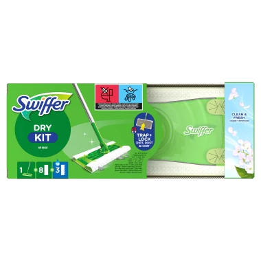 Swiffer Dry Startovací Sada, 1 Mop, 8 Prachovky a 3 Vlhčené Ubrousky