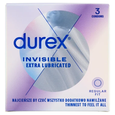Durex Invisible Extra Lubricated Regular Fit kondomy 3 ks