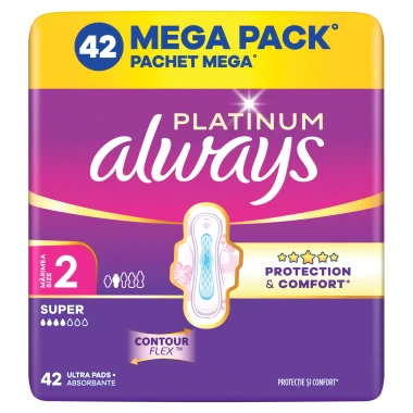 Always Platinum Super Vložky s křidélky, velikost 2, 42 ks