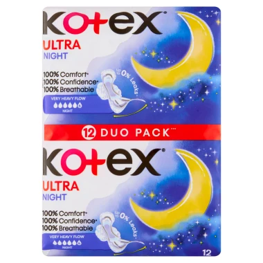 Kotex Ultra Night Hygienické vložky s křidélky 12 ks