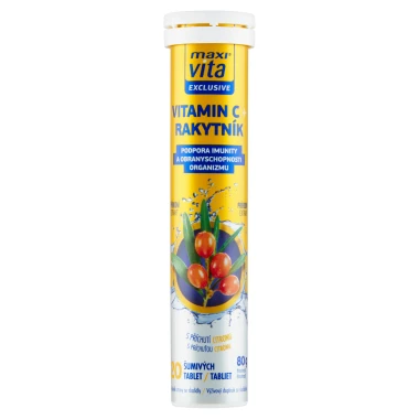 Maxi Vita Exclusive Vitamin C + rakytník s příchutí citronu 20 šumivých tablet 80g