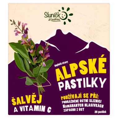 Sluníčko Healthies Alpské pastilky šalvěj a vitamin C 20 pastilek 50g
