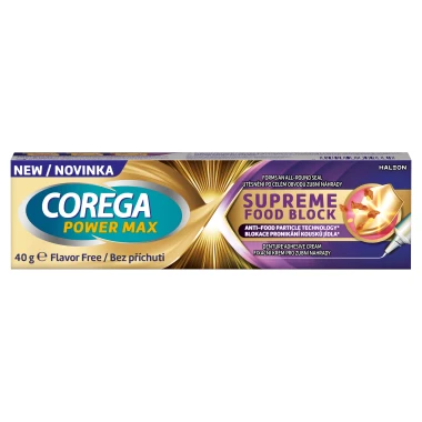 Corega Power Max Supreme Food Block fixační krém pro zubní náhrady bez příchuti 40 g