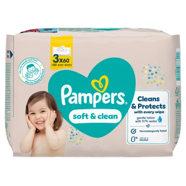 Pampers Soft & Clean Dětské vlhčené ubrousky 180 ks