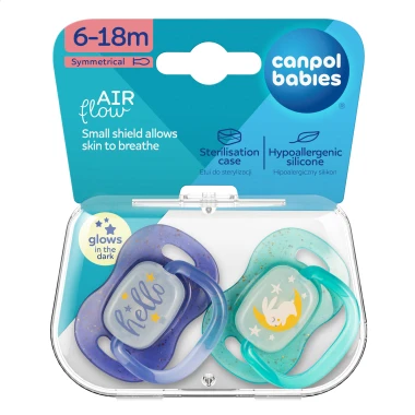 Canpol Babies Dudlík svítící silikonový symetrický NIGHTGLOW kluk 6-18m 2 ks