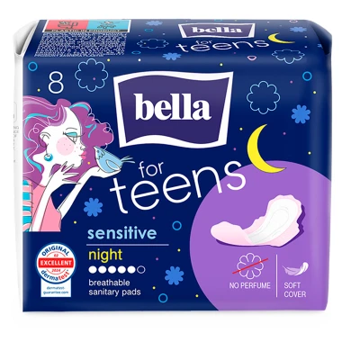 Bella For Teens Sensitive Night Hygienické vložky 8 ks
