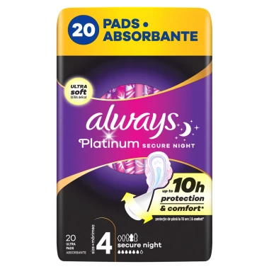 Always Platinum Secure Night Hygienické vložky s křidélky 20 ks