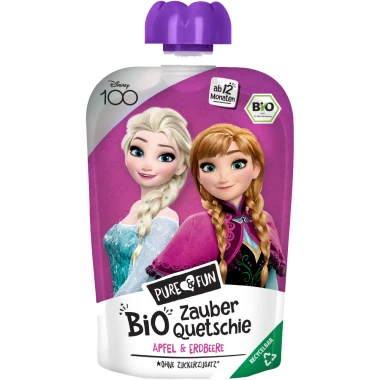 PURE & FUN Ledové království BIO Zázračné kapsičky - ovocné pyré Jablko, jahoda 100 g