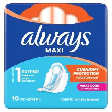 Always Maxi Normal Hygienické vložky s křidélky, velikost 1, 10 ks