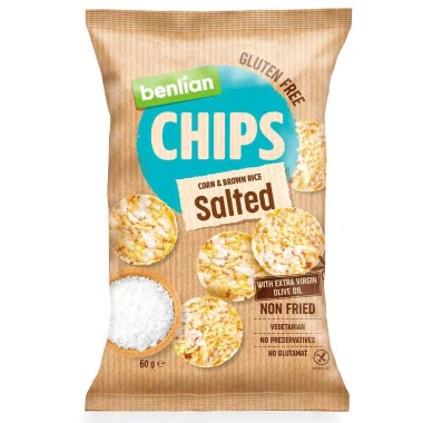 Benlian kukuřičné a rýžové chipsy solené 60 g