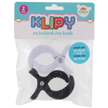 Teddies klipy na kočárek černý a bílý 2 ks